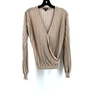 Guess Women's Long Sleeve Shimmery Beige Gold Knit V Neck Wrap Sweater Size XS